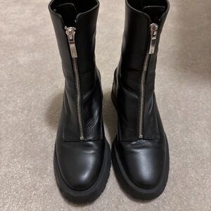 Zara Black Combat Boots with Silver Zipper
